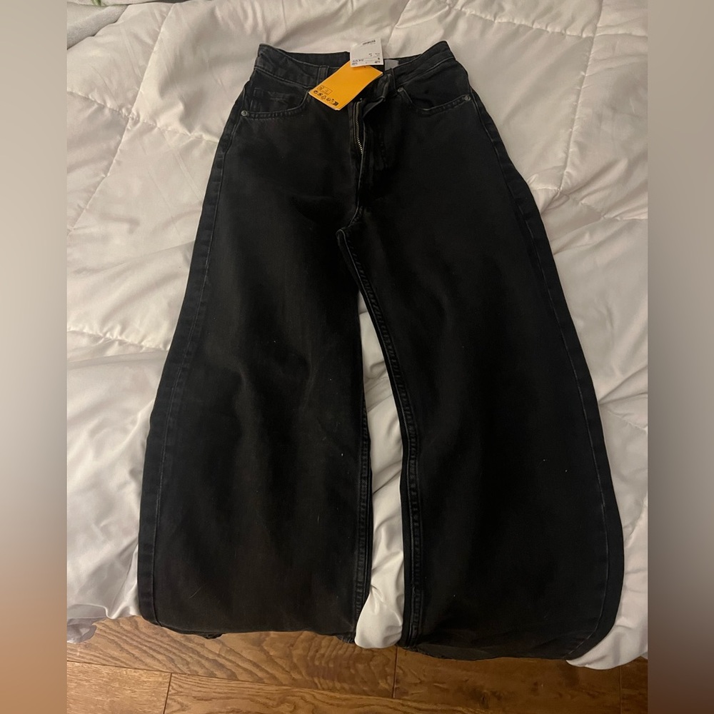 h and m wide leg black jeans brand new